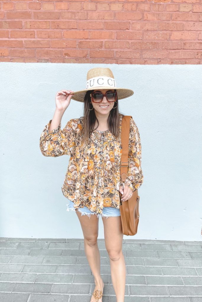 free people cool meadows top with agolde denim shorts and hermes evelyne