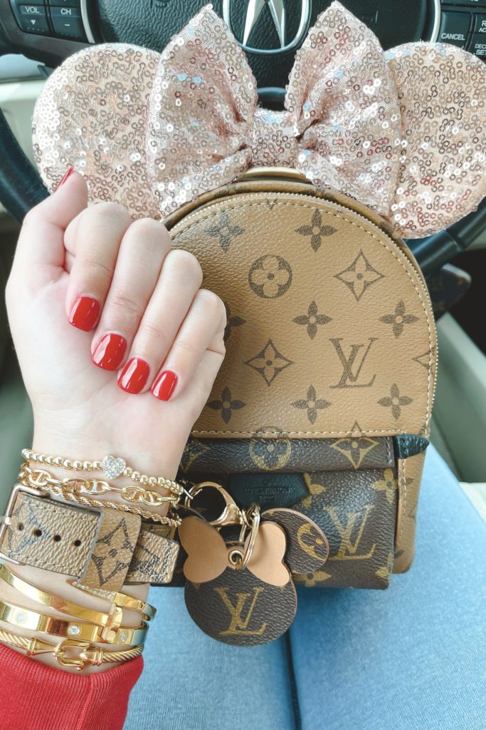 opi red with louis vuitton apple watch band and palm springs mini