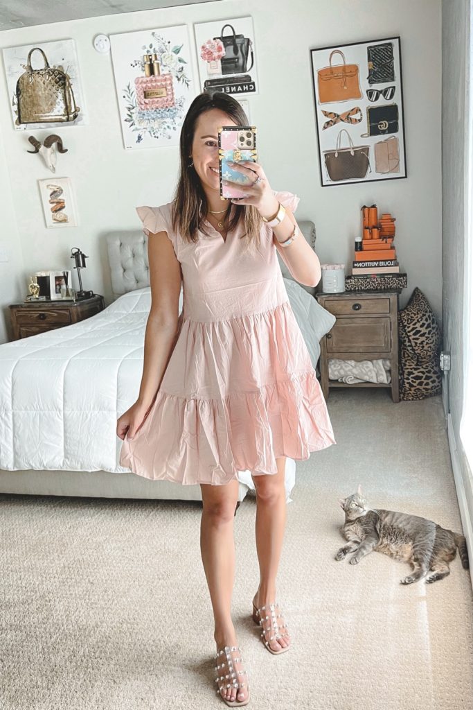 amazon pink swing dress with steve madden intricate sandals
