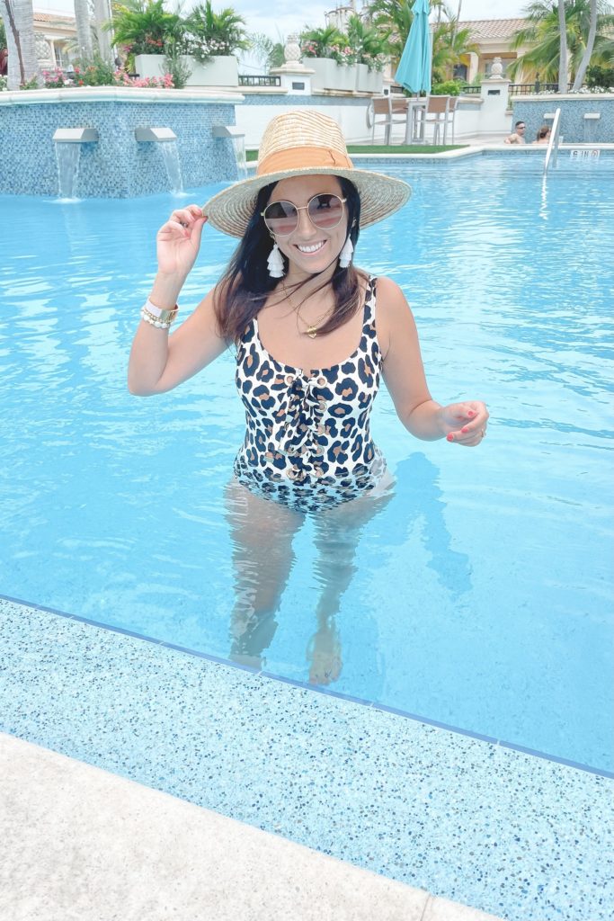 michael kors leopard swimsuit with brixton joanna hat