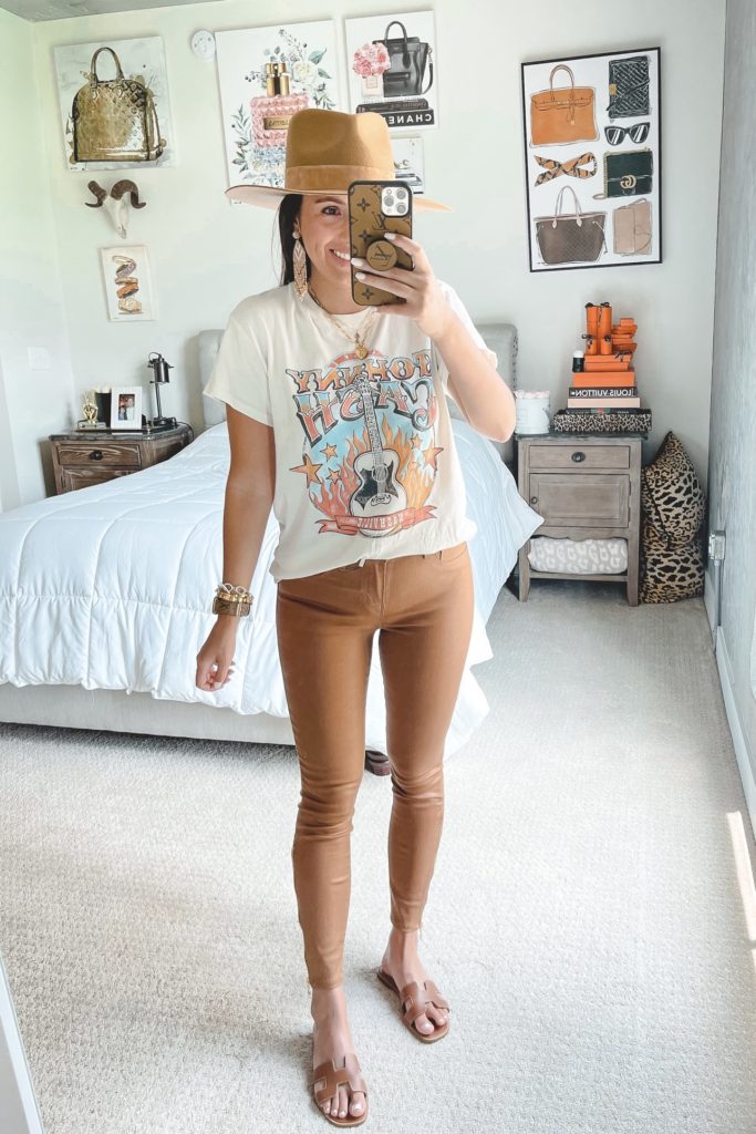 nordstrom anniversary sale outfit with daydreamer johnny cash tee and l'agence sabine coated pants