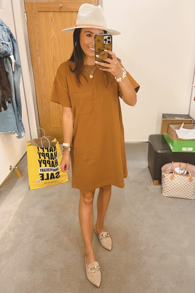 nordstrom anniversary sale madewell ribbed dress with steve madden finn mules