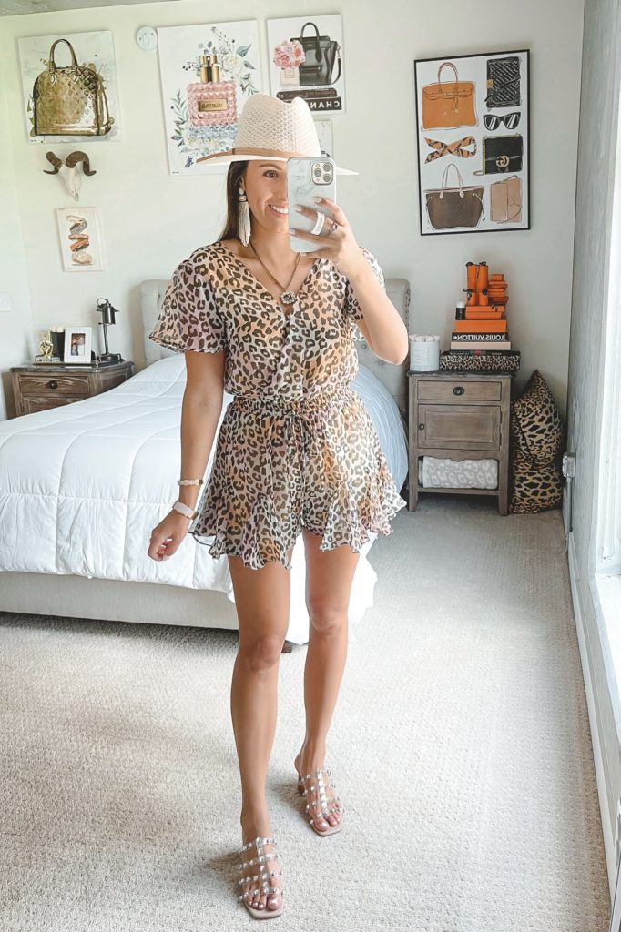 sugarlips colorful leopard romper with white hat