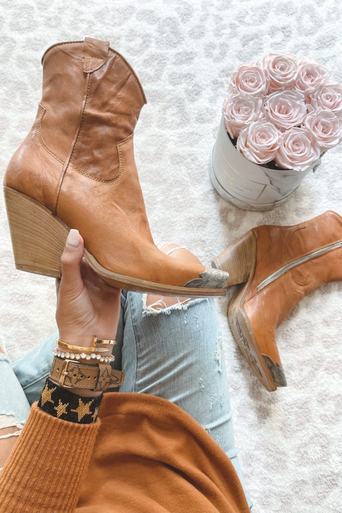 free people brayden western boots in tan with roses