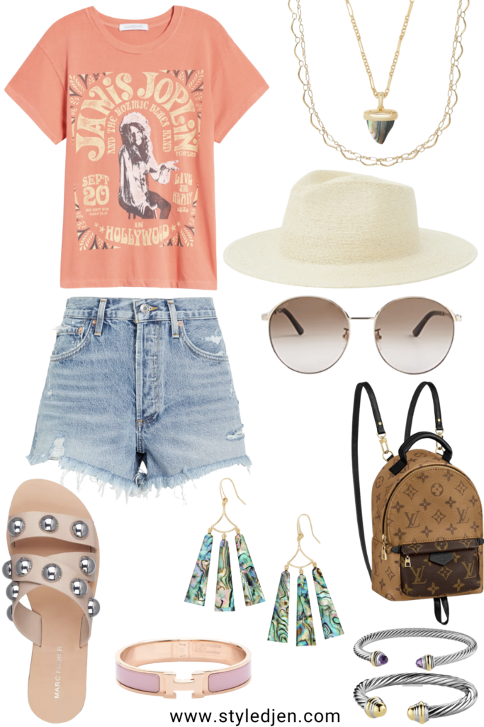 daydreamer janis joplin tee with marc fisher bryte sandals and louis vuitton palm springs mini