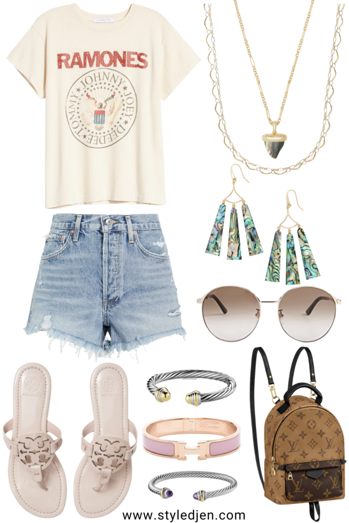 daydreamer ramones tee with agolde shorts and louis vuitton palm springs mini
