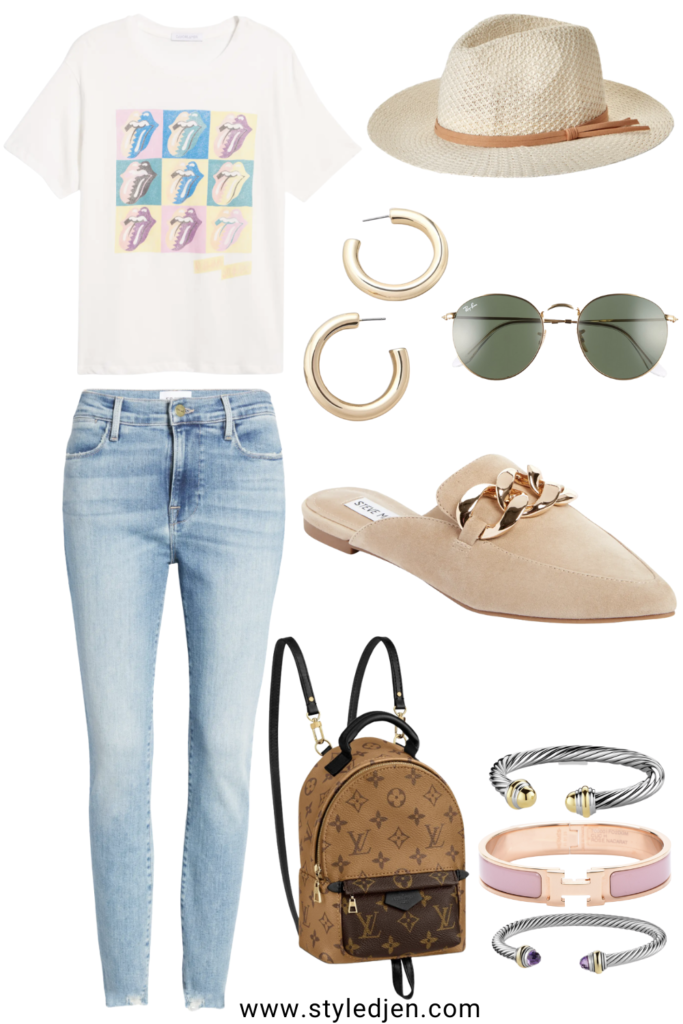 daydreamer tee with frame denim and steve madden mules