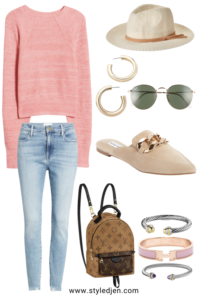 free people too good sweater with frame skinny jeans and steve madden mules