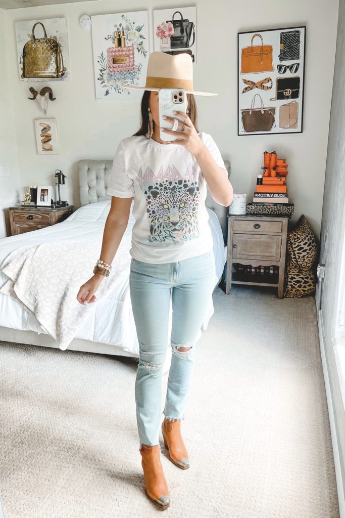 def leppard tiger tee with mother insider denim and free people brayden boots