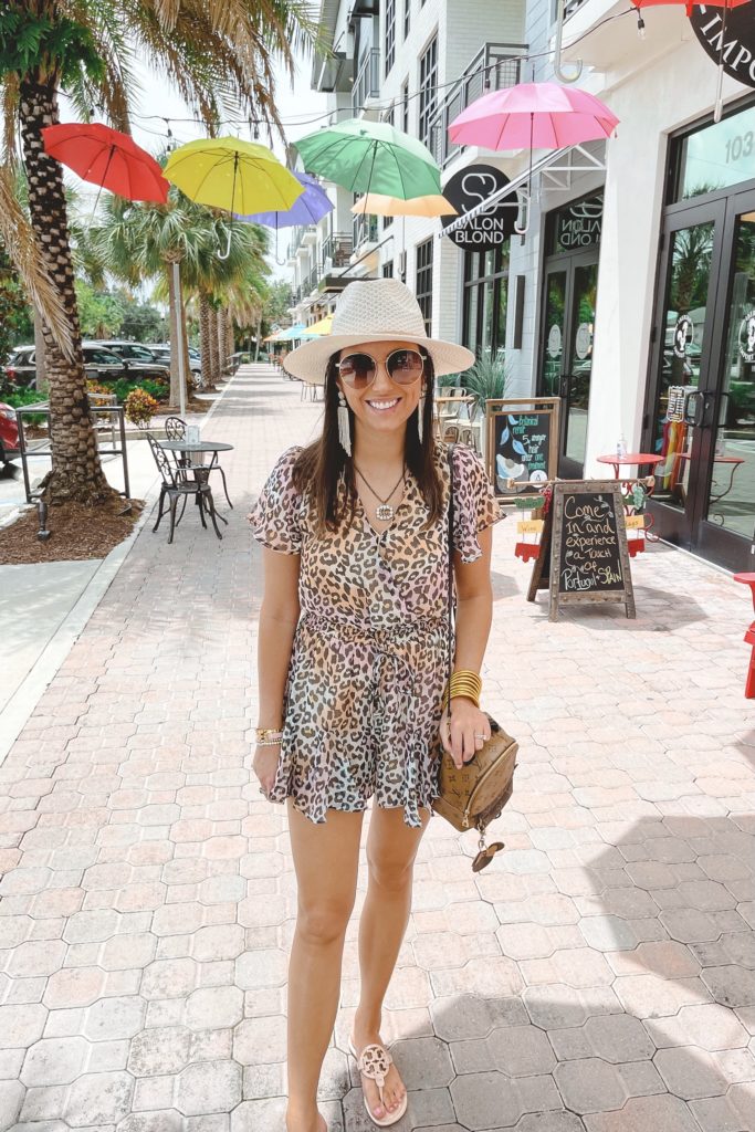 sugarlips rainbow leopard romper with louis vuitton palm springs mini and white hat