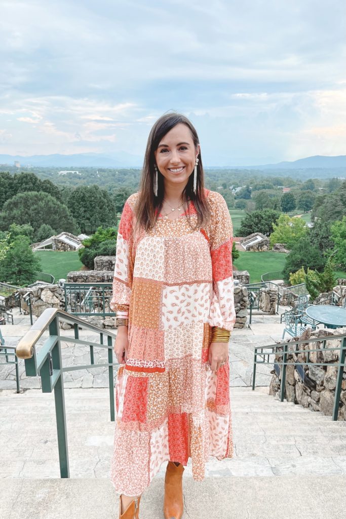 boho fall maxi dress with free people brayden boots at grove park inn asheville