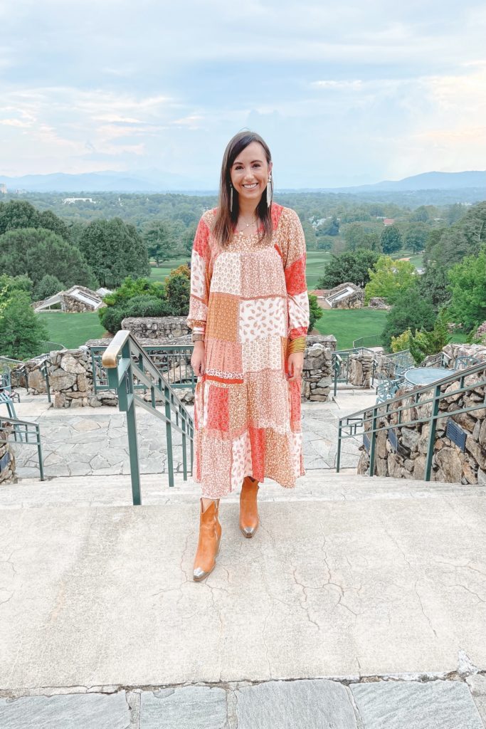 boho fall maxi dress with free people brayden boots at grove park inn