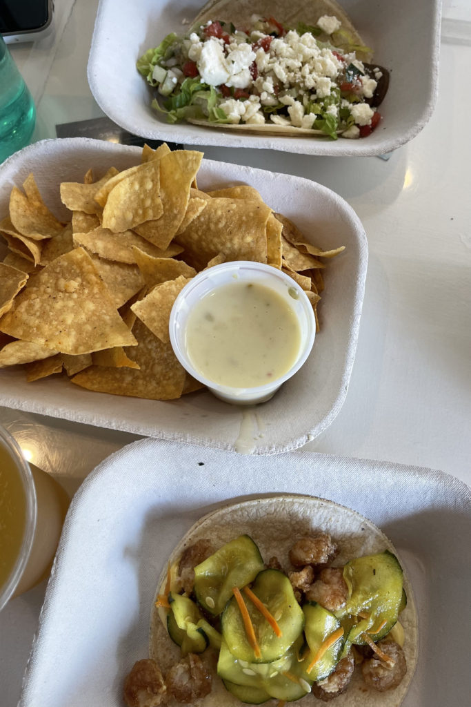 white duck taco shrimp and gyro tacos