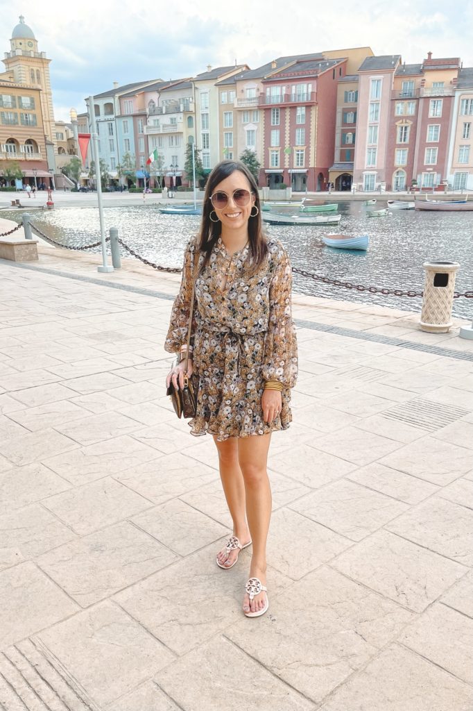 long sleeve floral dress with gucci sunglasses at loews portifino