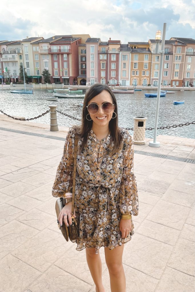 long sleeve floral dress with gucci sunglasses at loews portifino bay