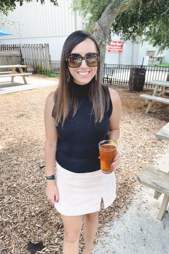 black sweater tank with blanknyc suede mini skirt at dunedin brewery