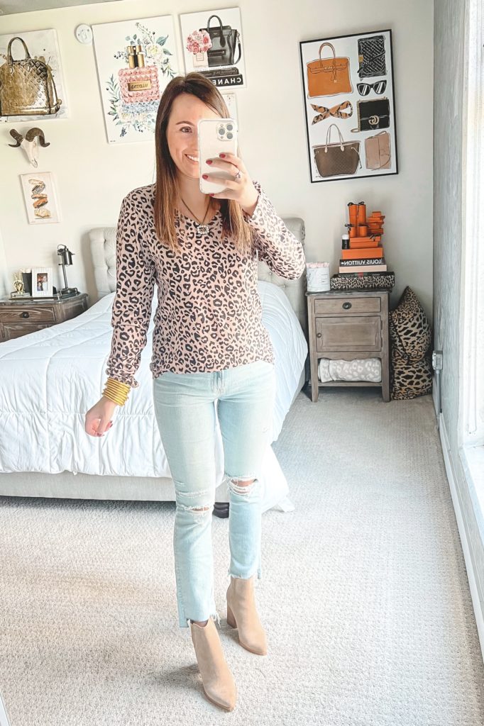 amazon leopard top with mother insider denim and booties
