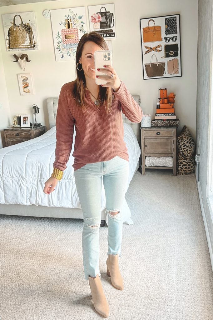 amazon waffle knit top with mother insider denim and booties