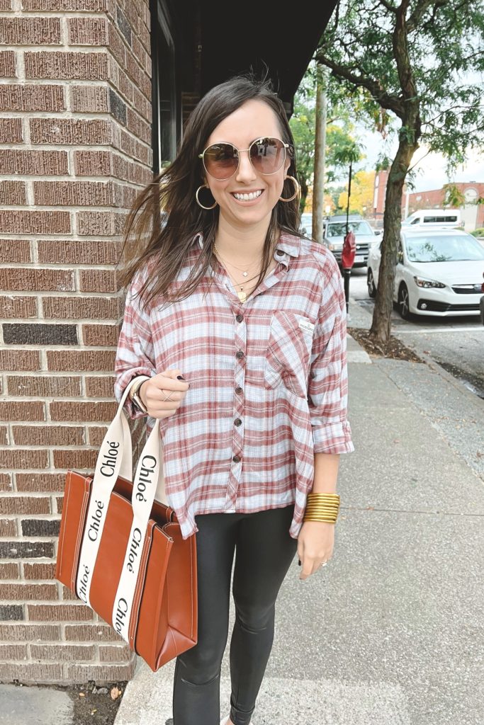 urban outfitters brendan burgundy plaid flannel with chloe tote in cleveland