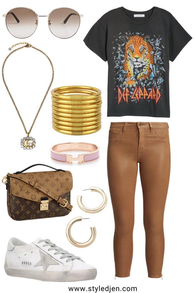 daydreamer def leppard all time high tee with l'agence sabine java skinnies and louis vuitton pochette metis