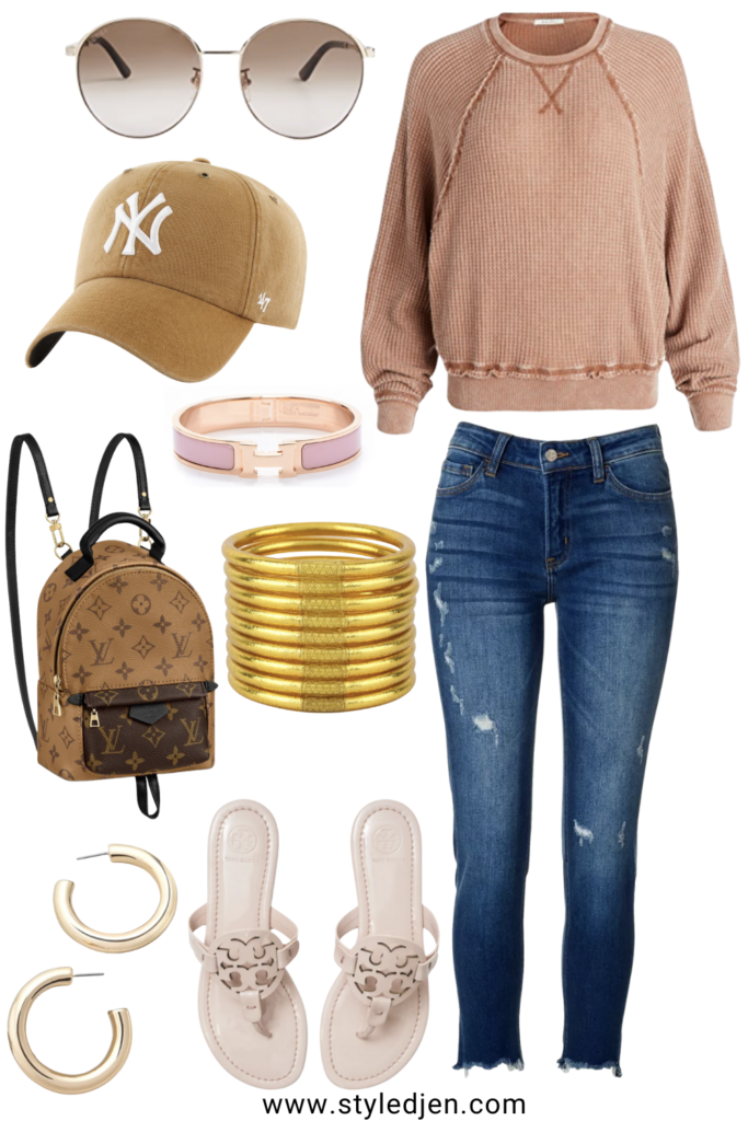 z supply claire waffle knit with skinny jeans and tory burch miller sandals
