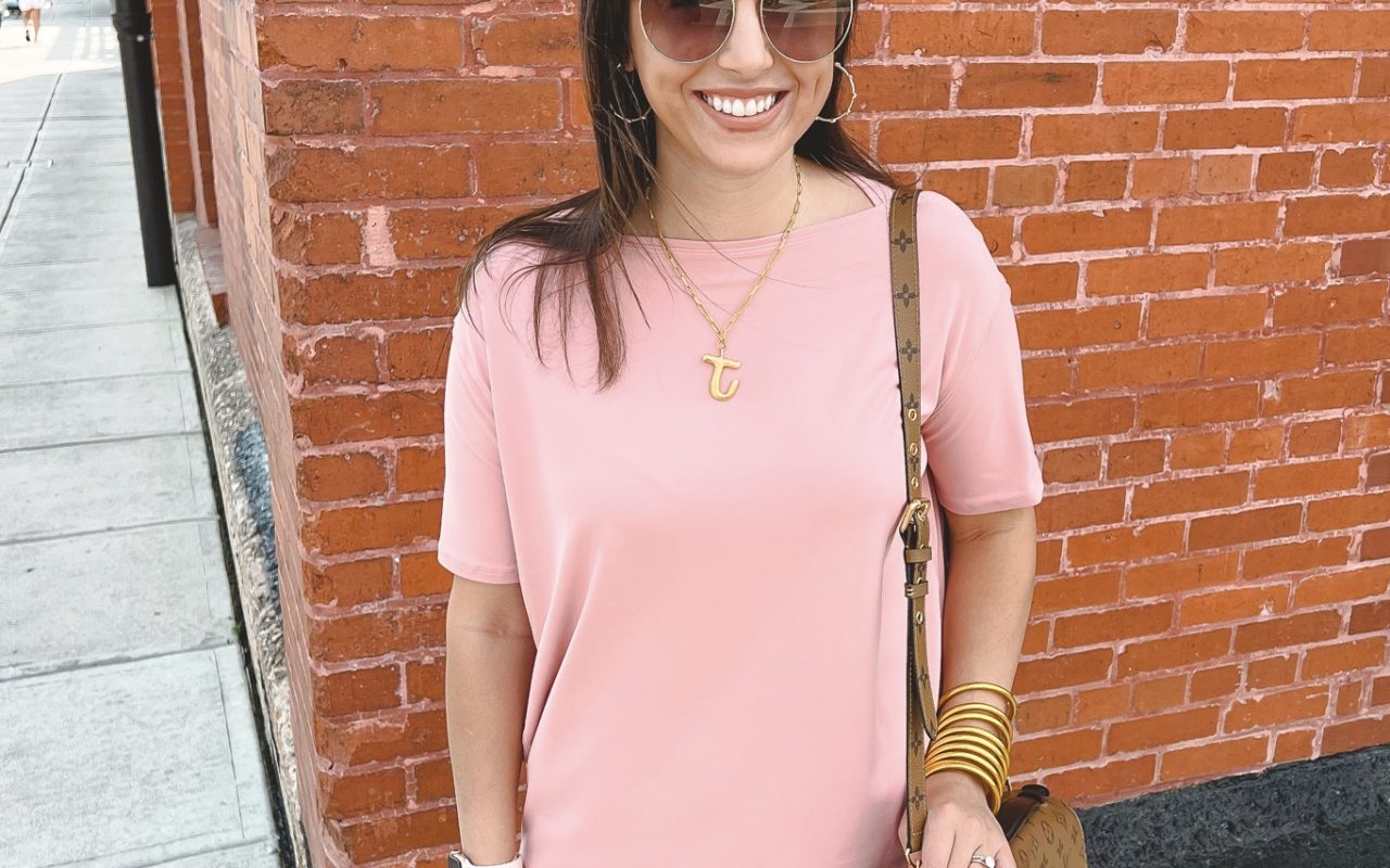 lululemon back in action pink tee with align red merlot leggings and gucci sunglasses