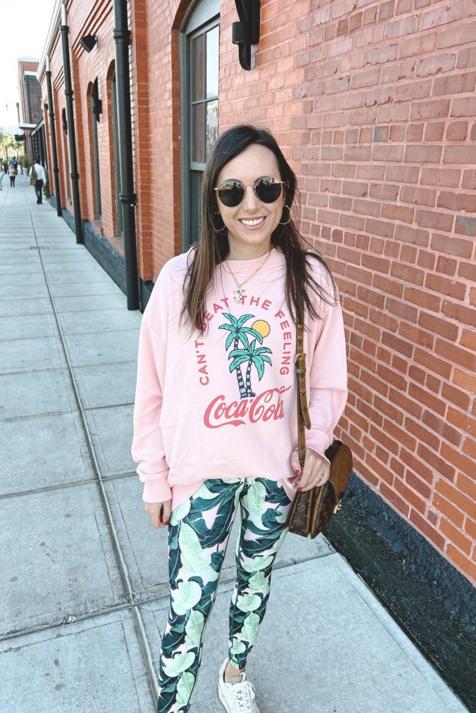 wildfox can't beat the feeling sweatshirt with palm print leggings