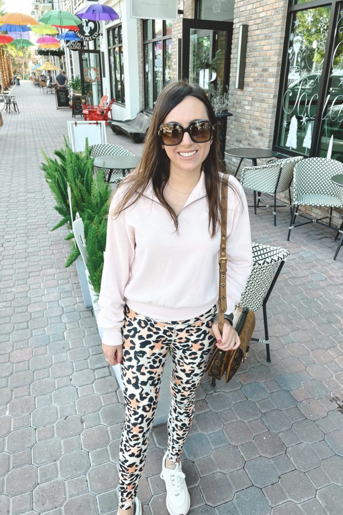 wildfox leopard leggings with z supply pink quarter zip pullover