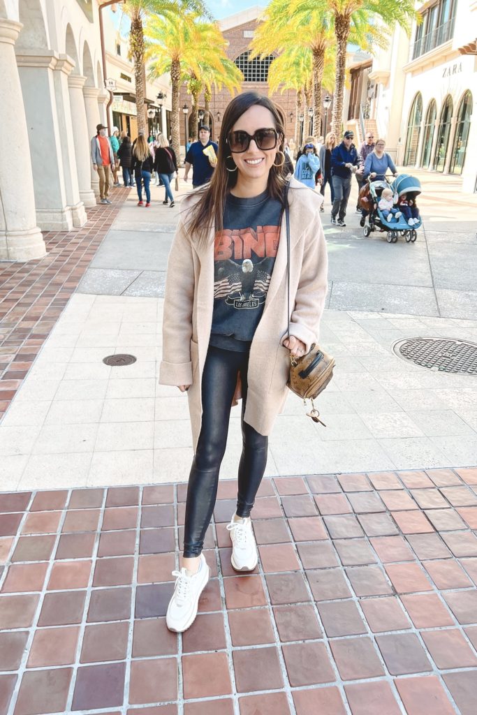 chicago skyline beige cardigan with anine bing sweatshirt and faux leather leggings
