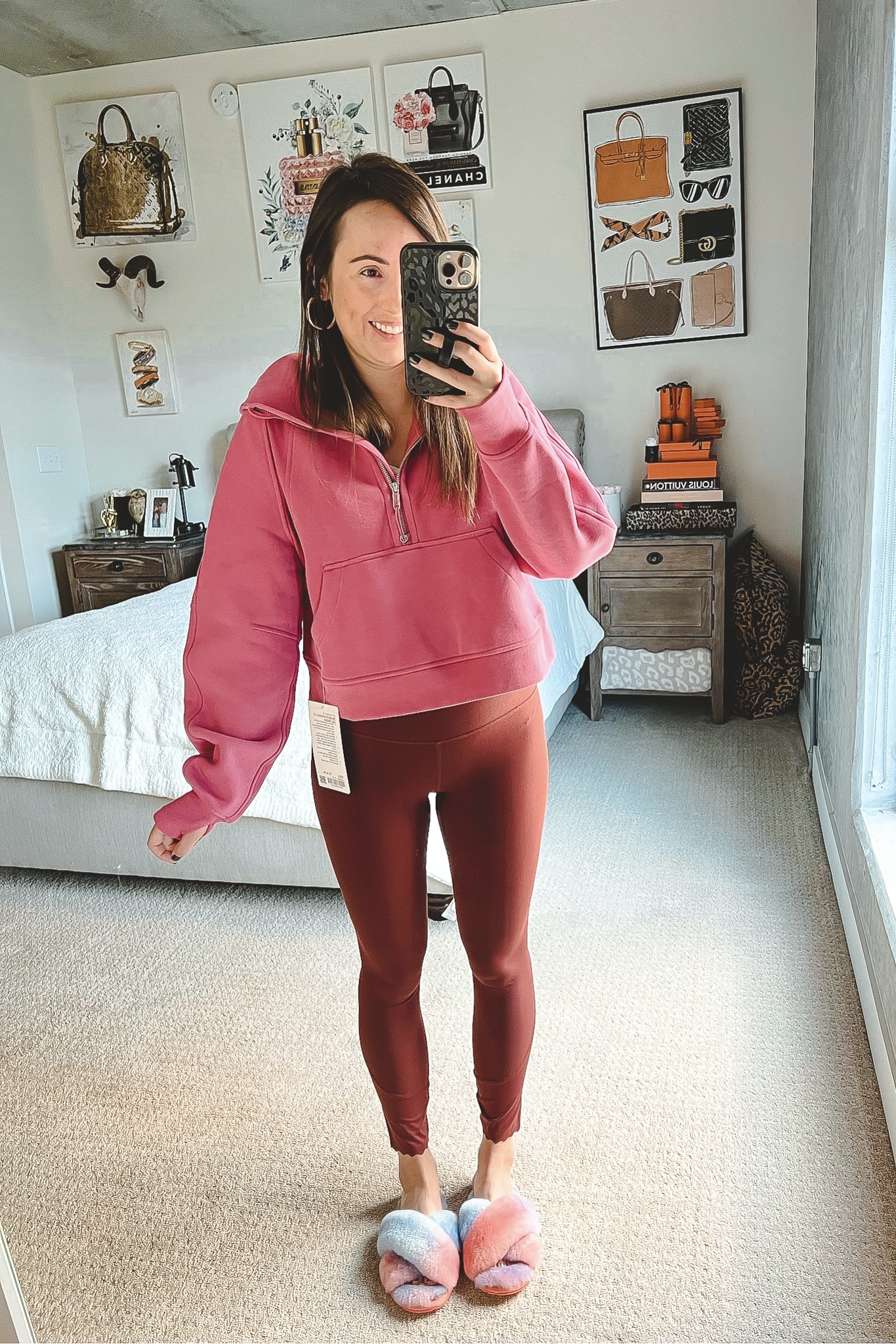 lululemon pink lychee scuba hoodie with date brown instill leggings