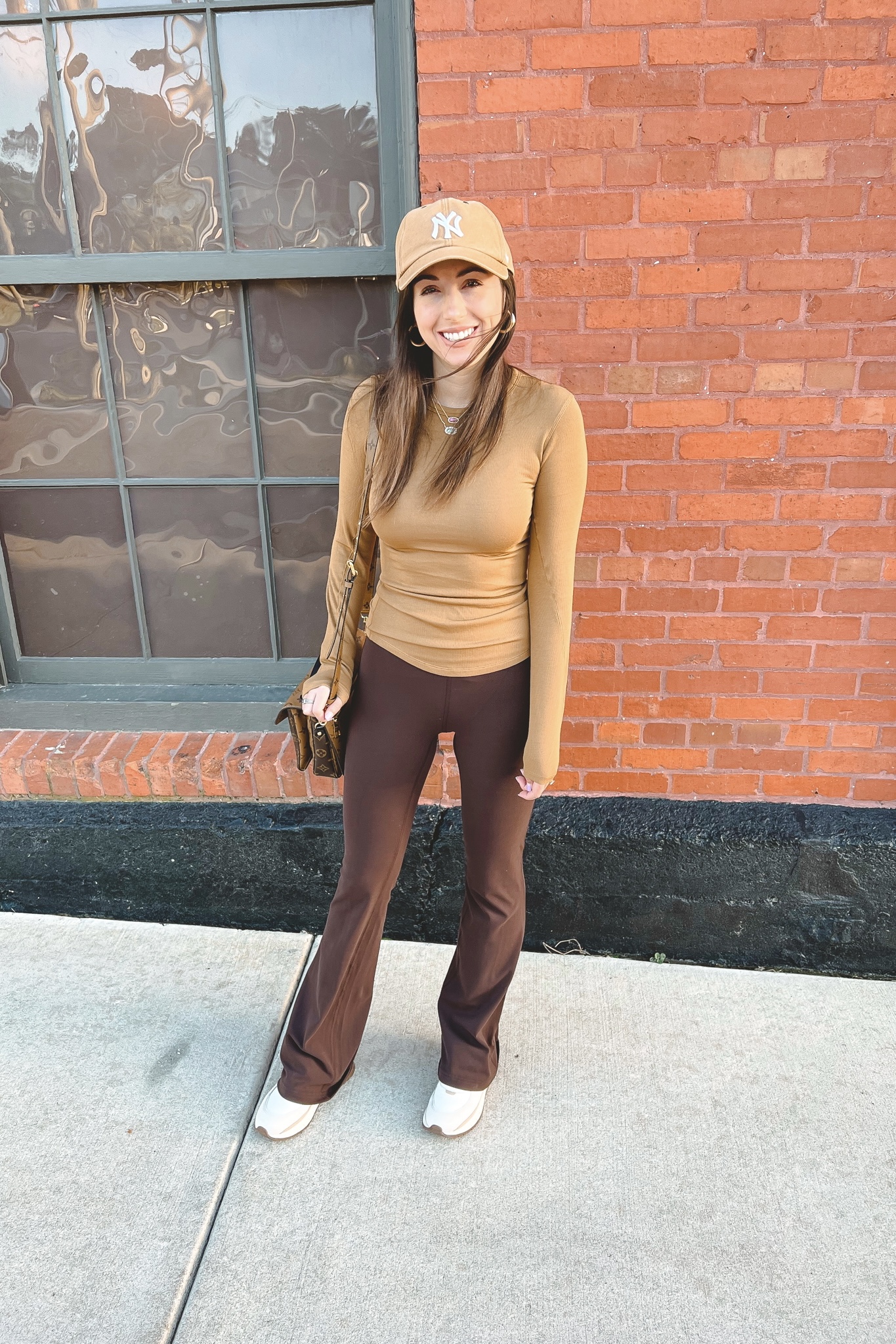 Lululemon hold tight top in bold beige with lululemon groove flares french press