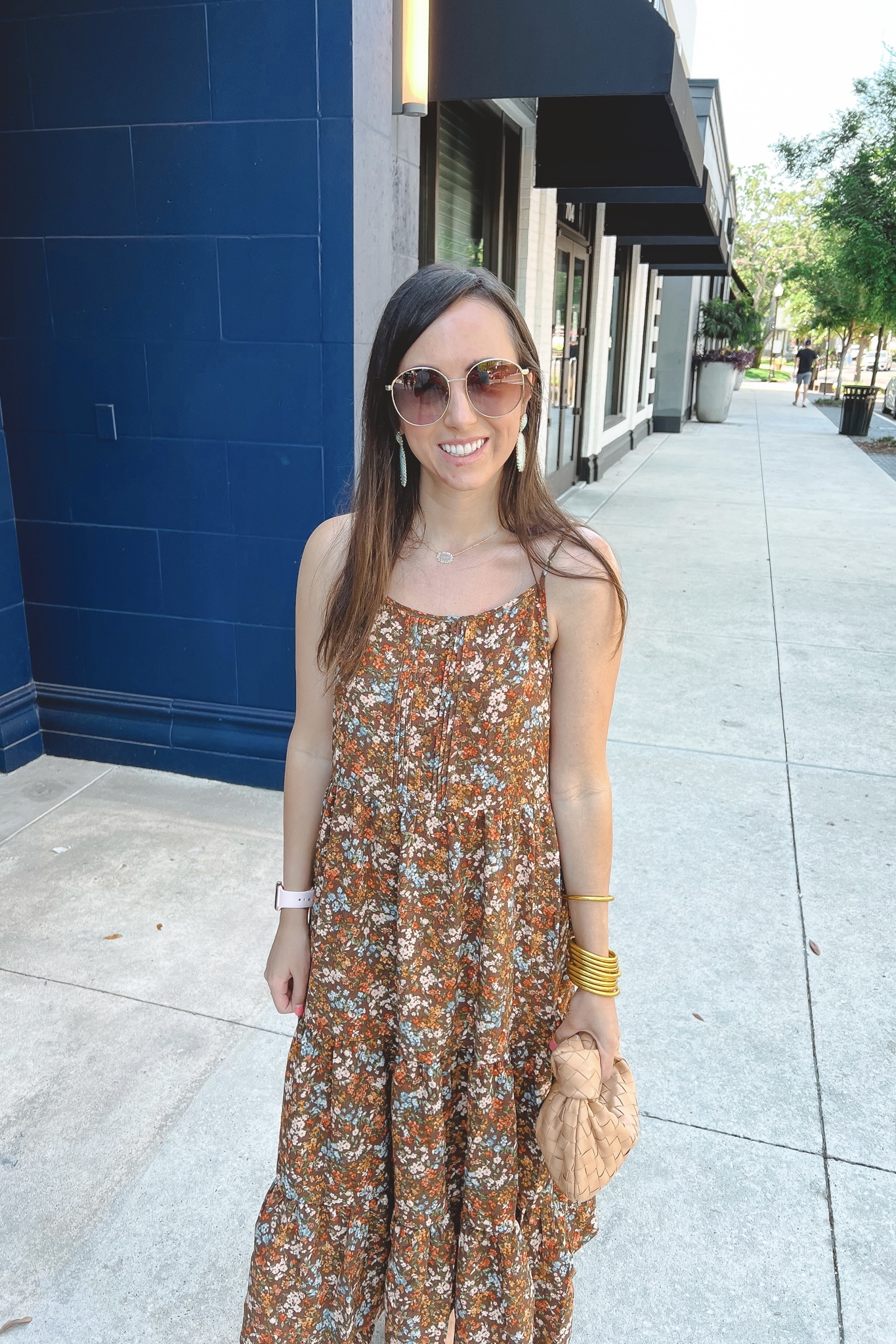 harvest wishes floral maxi dress with gucci sunglasses and mini jodie dupe