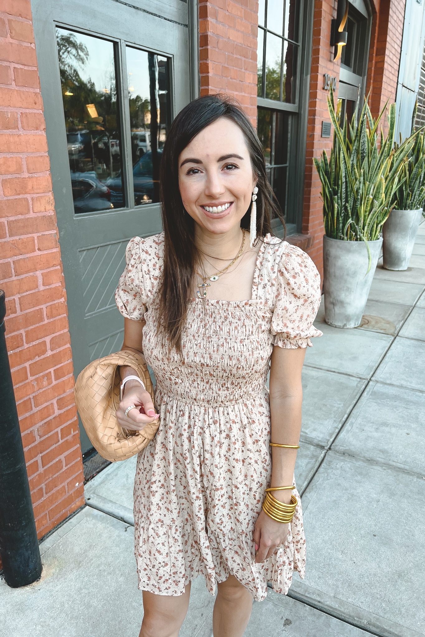 bringing out the smiles floral dress with mini jodie dupe and budhagirl bracelets