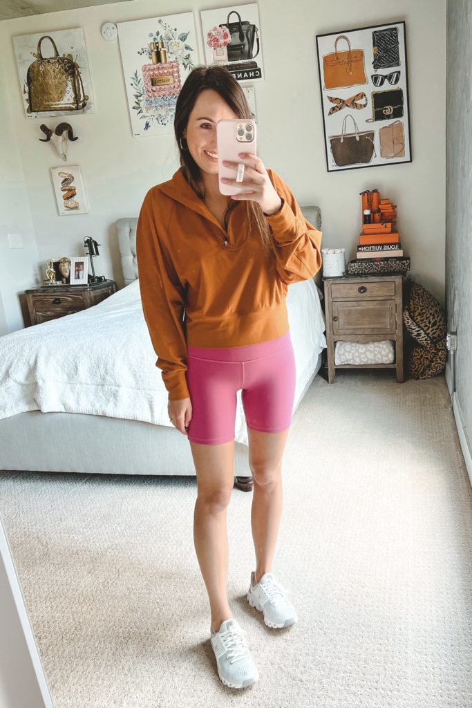 lululemon ready to rulu pullover butternut brown with lululemon align shorts pink lychee