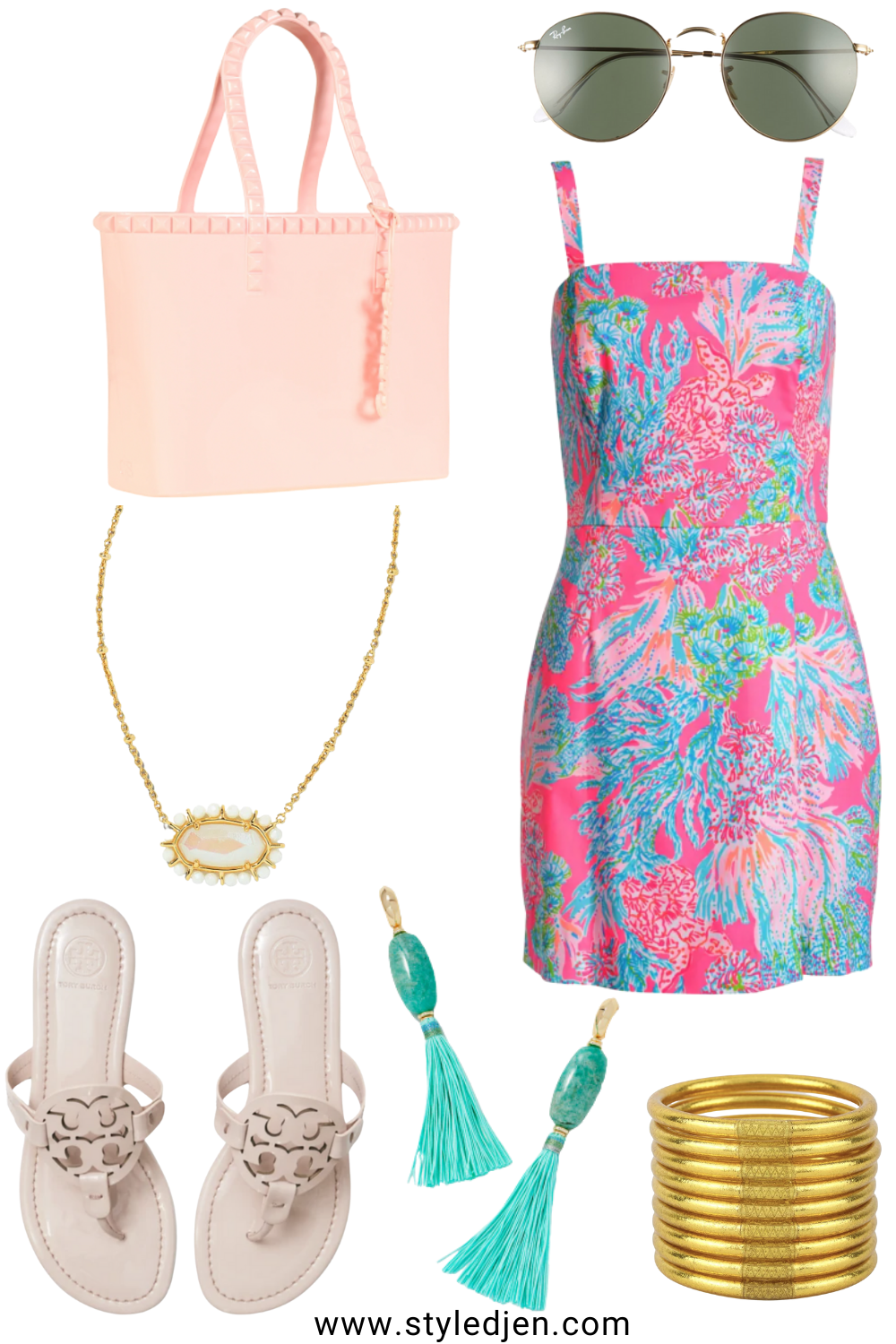 lilly pulitzer lawless romper with kendra scott jewelry and carmel sol tote