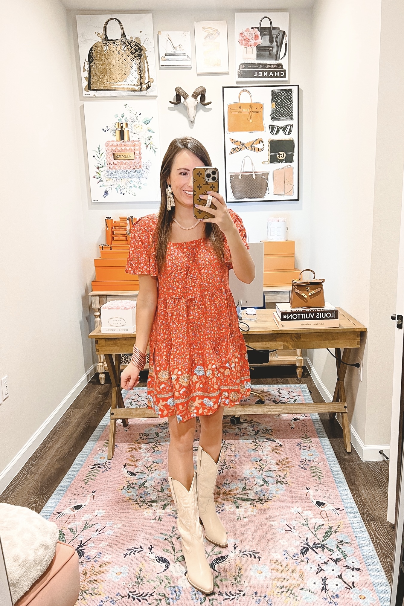 pleasant harmony red floral dress with jeffrey campbell dagget boots