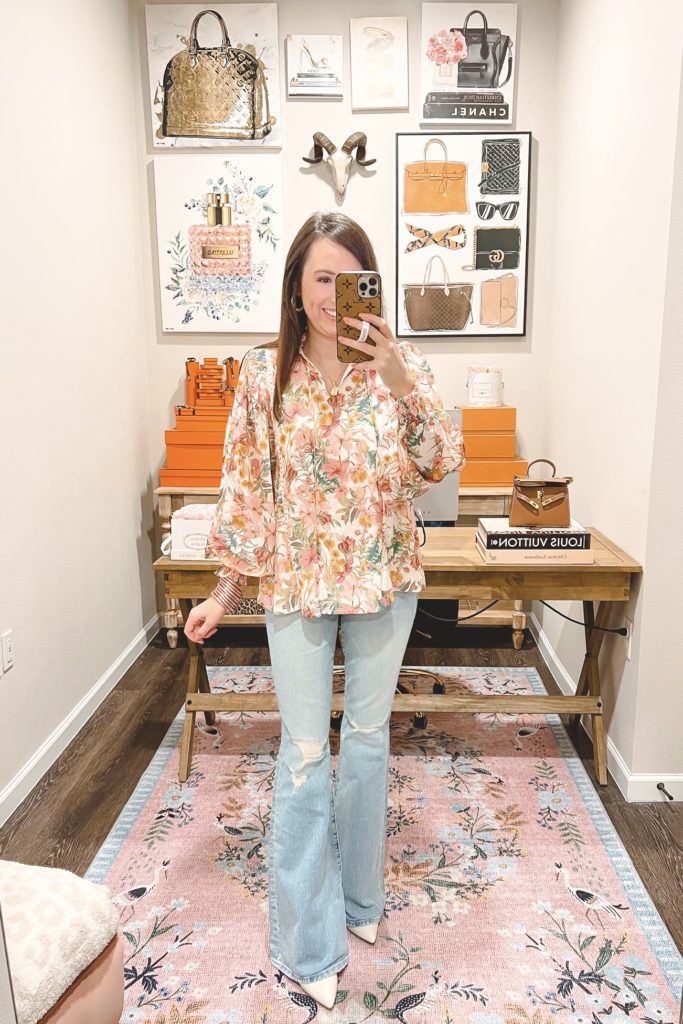 show my affection floral blouse with mother super cruiser flares