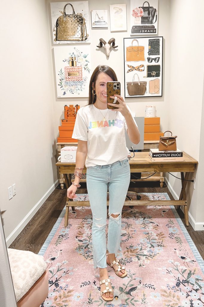 chanel colorful tee with mother insider denim