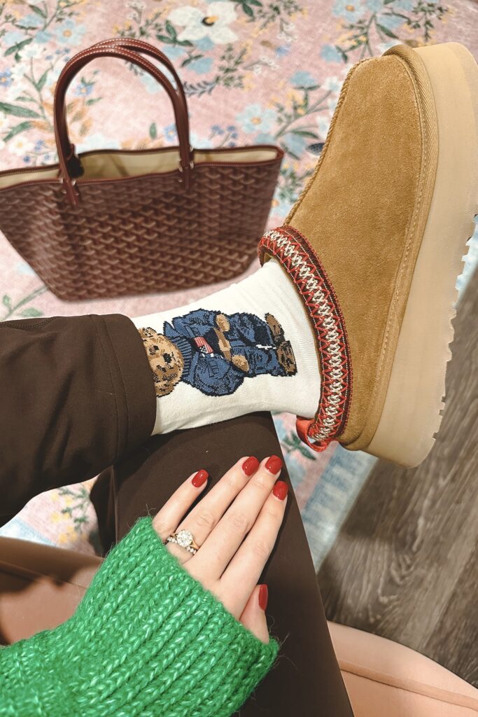 ralph lauren polo bear socks with ugg tazz platforms chestnut