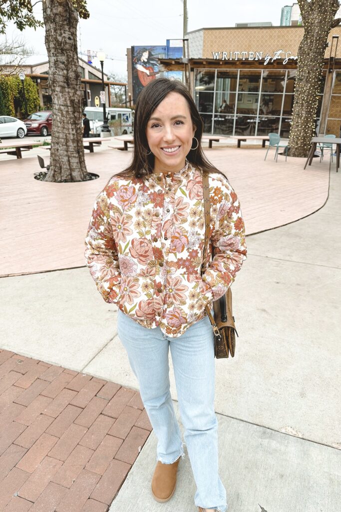 saltwater luxe floral jacket with agolde 90s pinch waist jeans