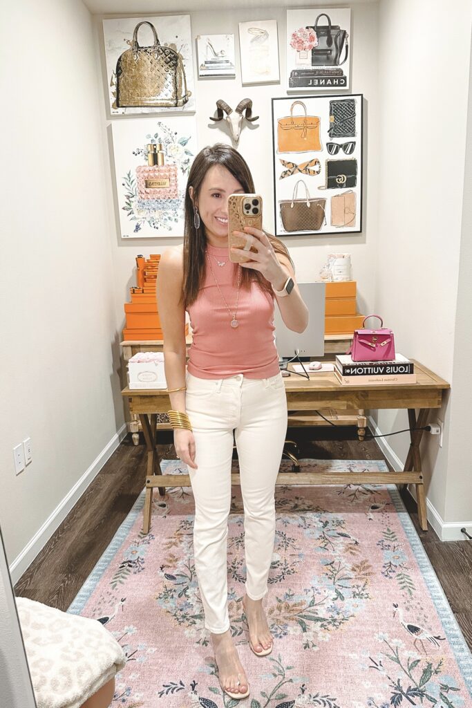 Z supply lilly seashell pink rib tank with ecru jeans