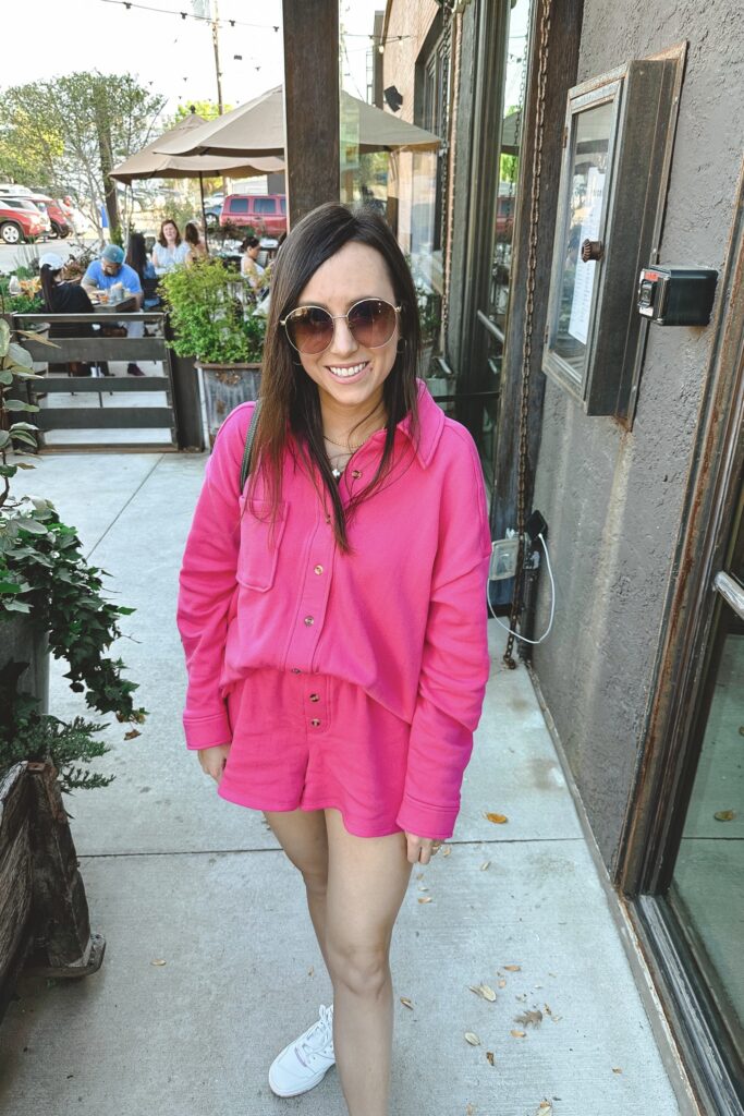 Chaser fuchsia pink flannel set with gucci sunglasses