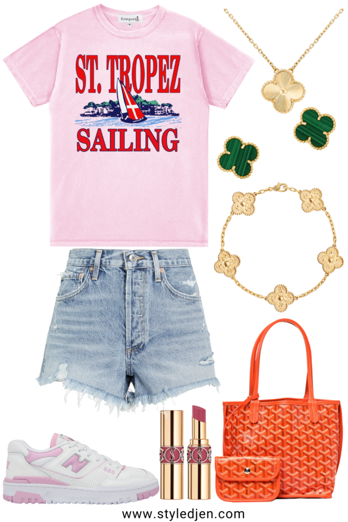 spring outfit ideas with sailing tee and denim shorts