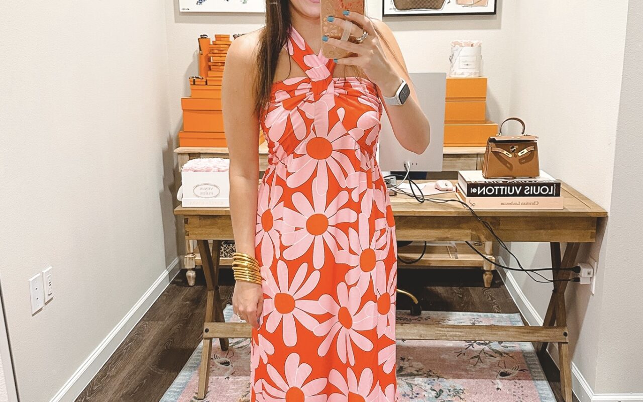 Amazon daisy halter maxi dress with hermes oran sandals