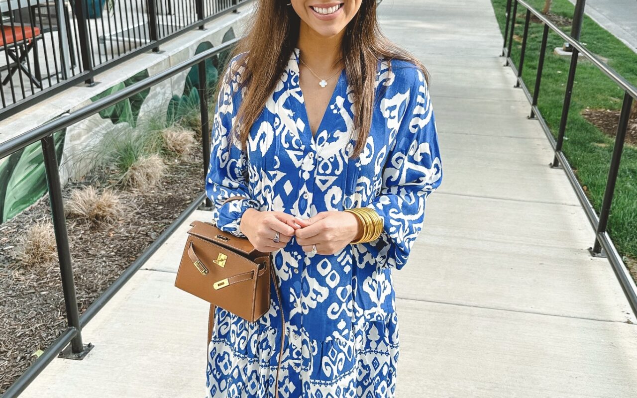 zara white blue printed mini dress with hermes mini kelly