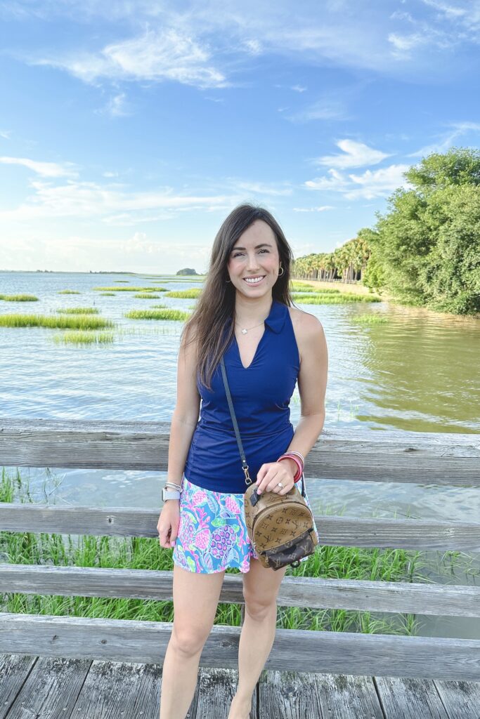 Lilly pulitzer navy polo tank with turtle skort and louis vuitton palm springs mini
