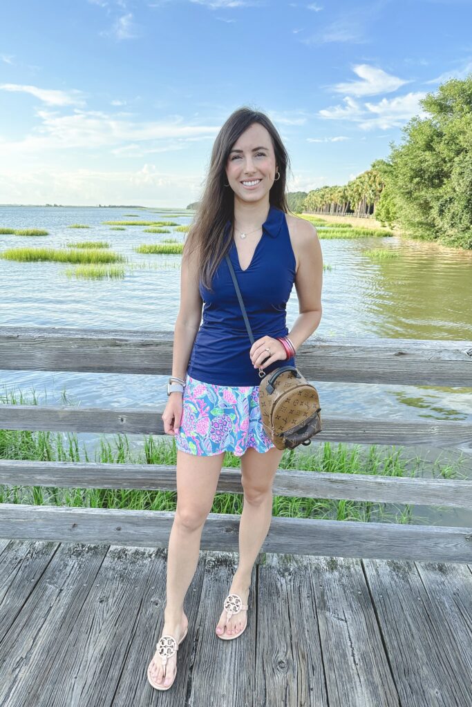 Lilly pulitzer navy polo tank with aila turtle skort and louis vuitton palm springs mini