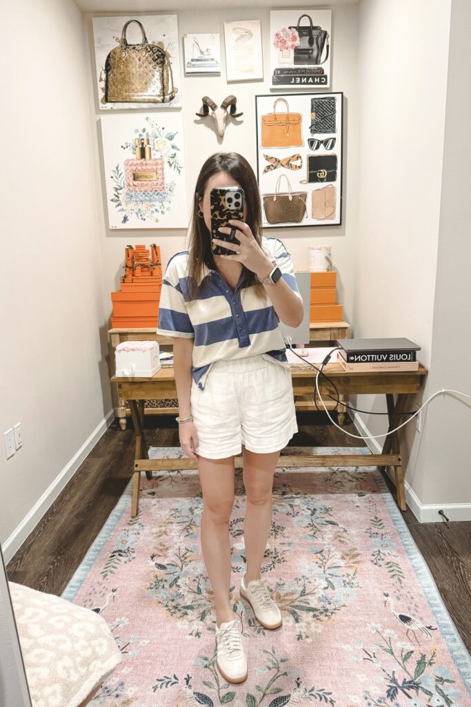 Free people cleo polo with white linen shorts