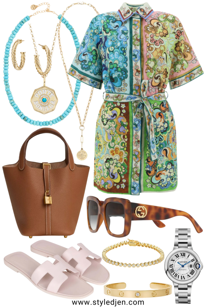 Alemais dreamer dress with hermes rose petale oran sandals