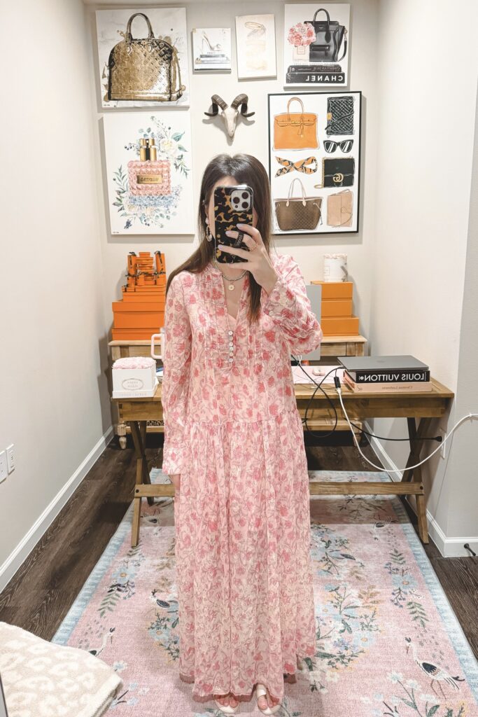 Free people pink see it through maxi dress with hermes oran sandals